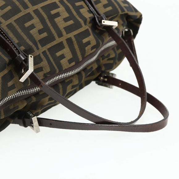 FENDI Zucca Canvas Hand Bag Black Brown Auth 175169