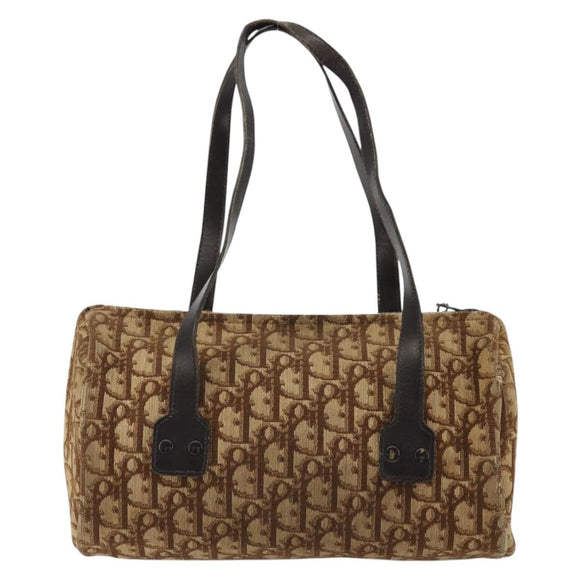 Christian Dior Trotter Canvas Hand Bag Gold Brown Auth 175171