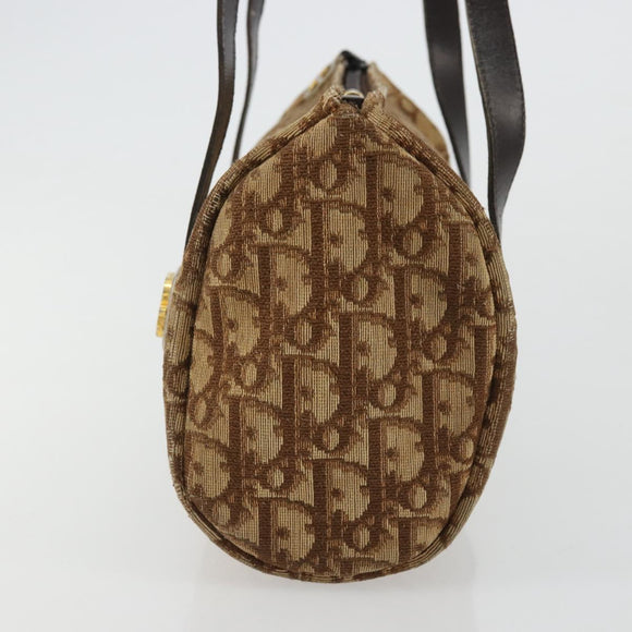 Christian Dior Trotter Canvas Hand Bag Gold Brown Auth 175171