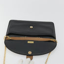 Christian Dior Chain Shoulder Bag Leather Black Gold Auth 175172-15
