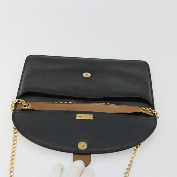 Christian Dior Chain Shoulder Bag Leather Black Gold Auth 175172