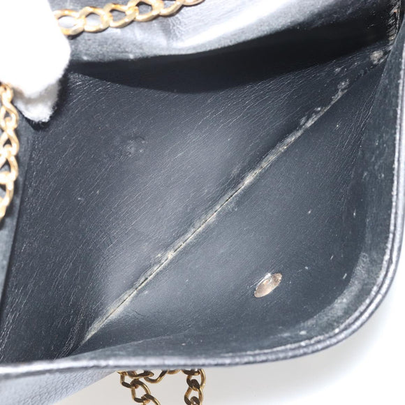 Christian Dior Chain Shoulder Bag Leather Black Gold Auth 175172