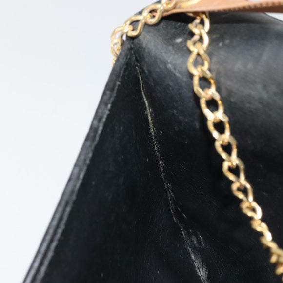 Christian Dior Chain Shoulder Bag Leather Black Gold Auth 175172