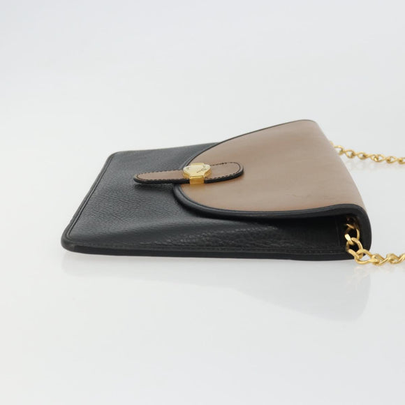 Christian Dior Chain Shoulder Bag Leather Black Gold Auth 175172