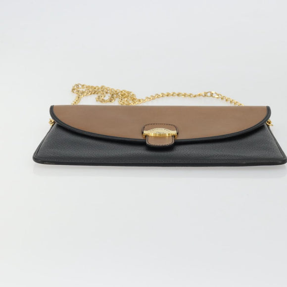 Christian Dior Chain Shoulder Bag Leather Black Gold Auth 175172