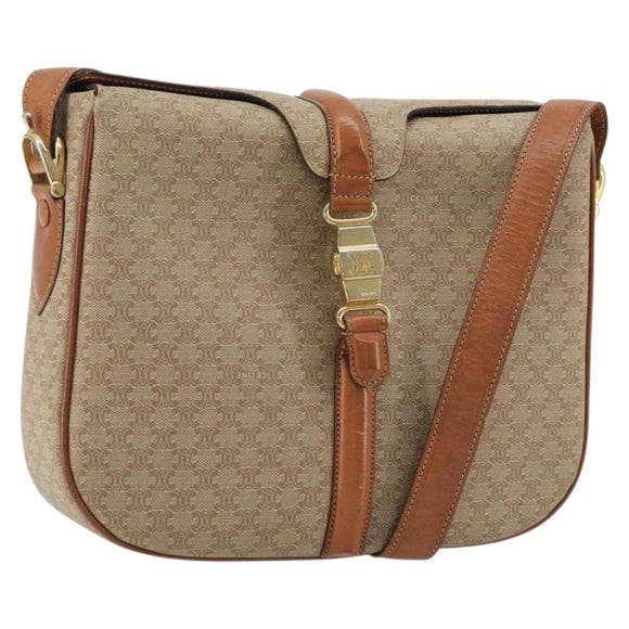CELINE Macadam Canvas Shoulder Bag PVC Beige Gold Auth 175173