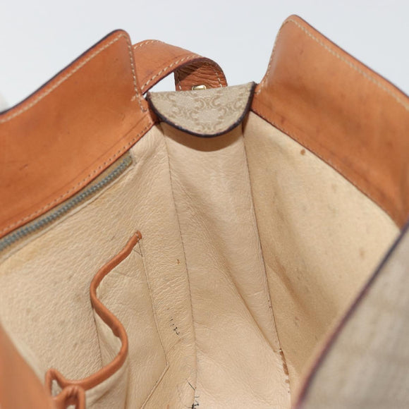CELINE Macadam Canvas Shoulder Bag PVC Beige Gold Auth 175173