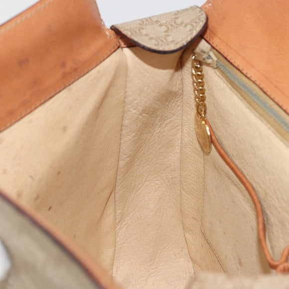CELINE Macadam Canvas Shoulder Bag PVC Beige Gold Auth 175173