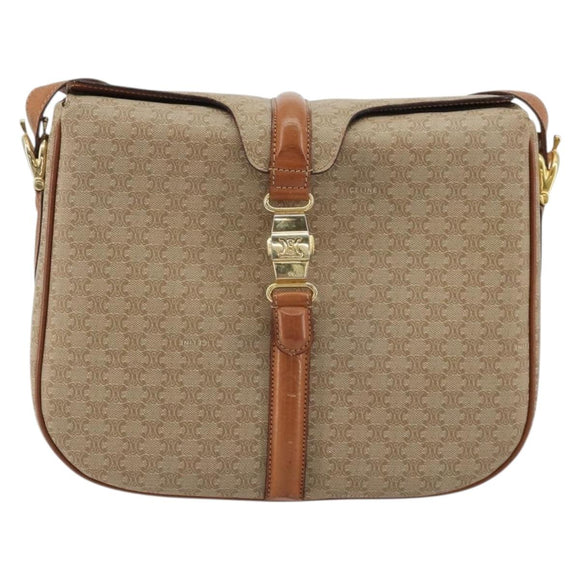 CELINE Macadam Canvas Shoulder Bag PVC Beige Gold Auth 175173