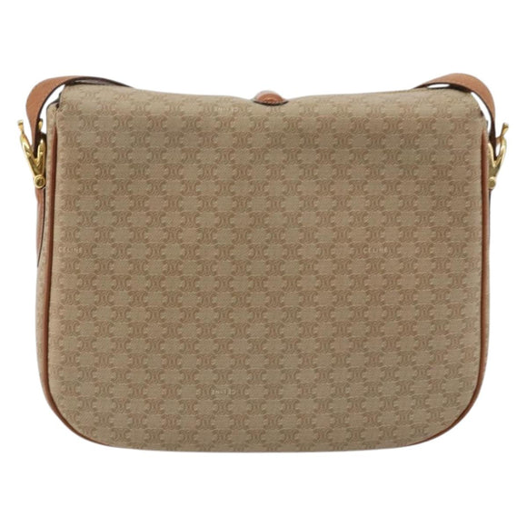CELINE Macadam Canvas Shoulder Bag PVC Beige Gold Auth 175173