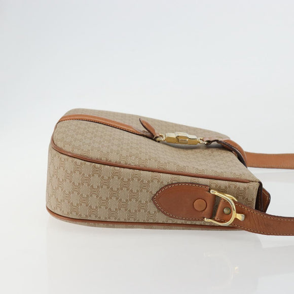CELINE Macadam Canvas Shoulder Bag PVC Beige Gold Auth 175173