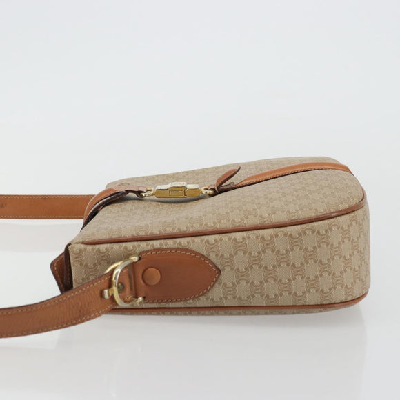 CELINE Macadam Canvas Shoulder Bag PVC Beige Gold Auth 175173