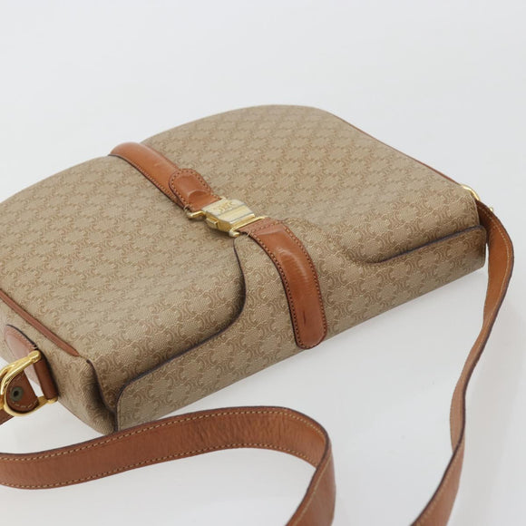 CELINE Macadam Canvas Shoulder Bag PVC Beige Gold Auth 175173