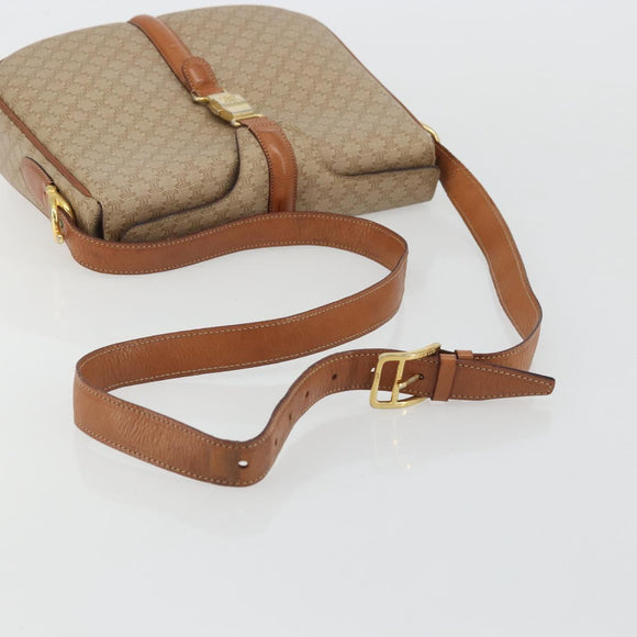 CELINE Macadam Canvas Shoulder Bag PVC Beige Gold Auth 175173