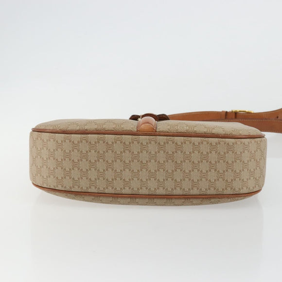 CELINE Macadam Canvas Shoulder Bag PVC Beige Gold Auth 175173
