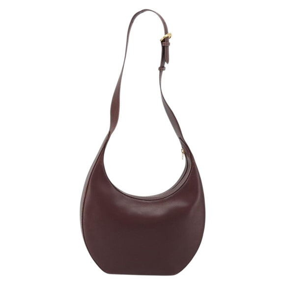 CARTIER Must Line Shoulder Bag Leather Bordeaux Gold Auth 175174