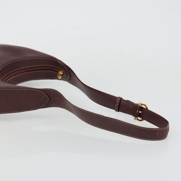 CARTIER Must Line Shoulder Bag Leather Bordeaux Gold Auth 175174