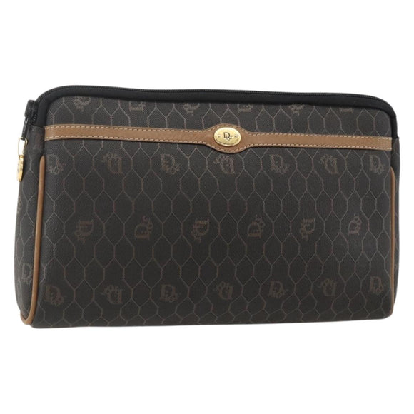 Christian Dior Honeycomb Canvas Clutch Bag PVC Black Gold Auth 175176