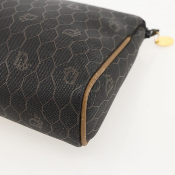 Christian Dior Honeycomb Canvas Clutch Bag PVC Black Gold Auth 175176