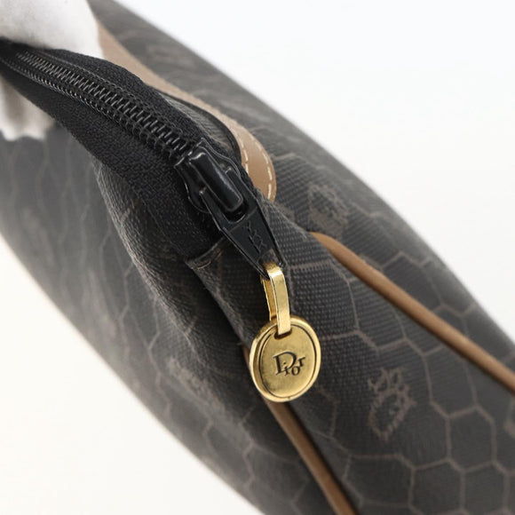 Christian Dior Honeycomb Canvas Clutch Bag PVC Black Gold Auth 175176
