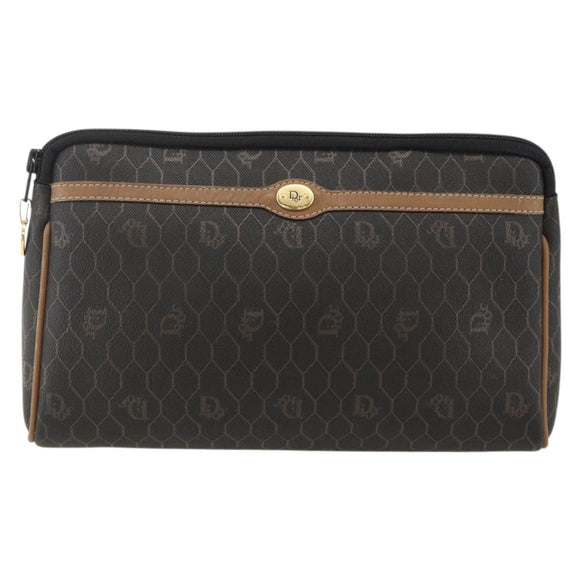 Christian Dior Honeycomb Canvas Clutch Bag PVC Black Gold Auth 175176