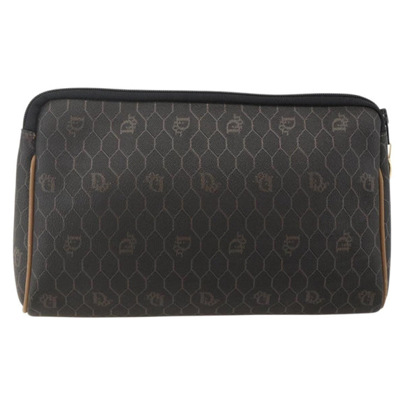 Christian Dior Honeycomb Canvas Clutch Bag PVC Black Gold Auth 175176