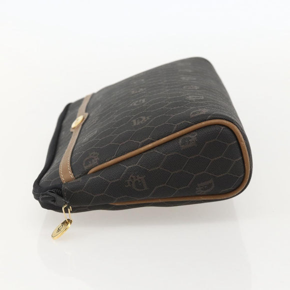 Christian Dior Honeycomb Canvas Clutch Bag PVC Black Gold Auth 175176