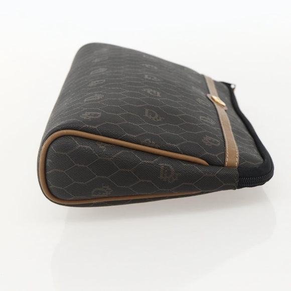 Christian Dior Honeycomb Canvas Clutch Bag PVC Black Gold Auth 175176