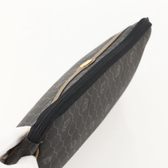 Christian Dior Honeycomb Canvas Clutch Bag PVC Black Gold Auth 175176