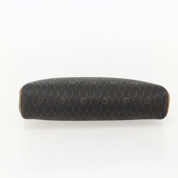 Christian Dior Honeycomb Canvas Clutch Bag PVC Black Gold Auth 175176