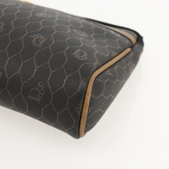Christian Dior Honeycomb Canvas Clutch Bag PVC Black Gold Auth 175176