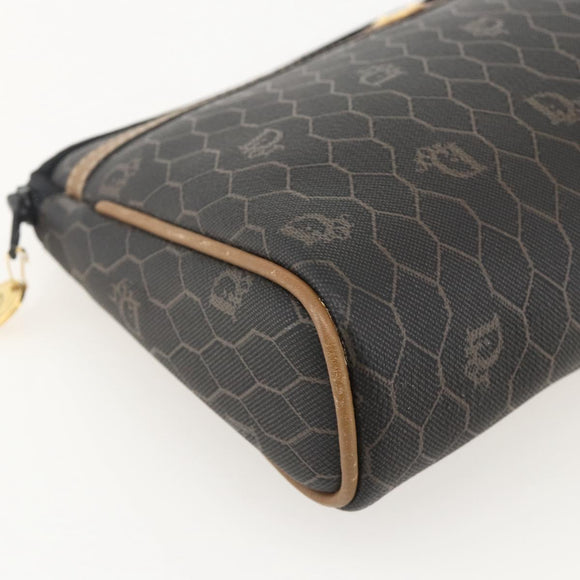 Christian Dior Honeycomb Canvas Clutch Bag PVC Black Gold Auth 175176