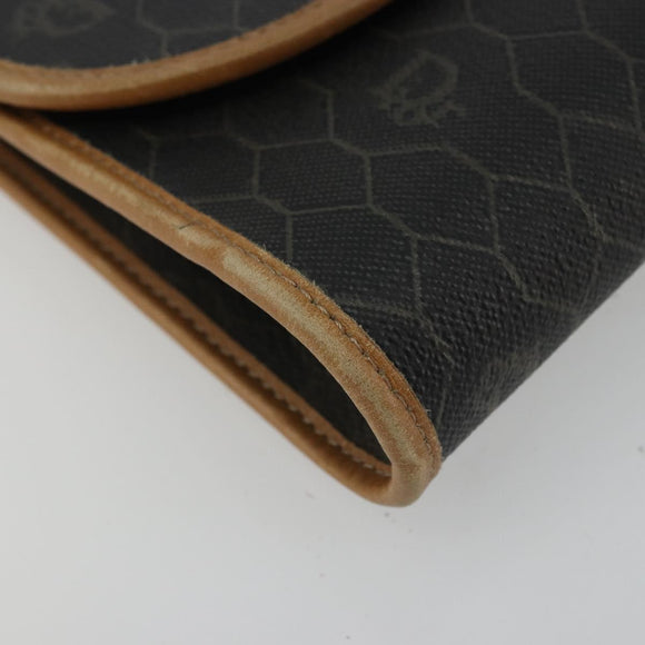 Christian Dior Honeycomb Canvas Chain Shoulder Bag PVC Black Gold Auth 175177