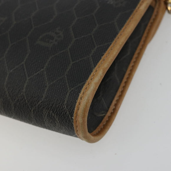 Christian Dior Honeycomb Canvas Chain Shoulder Bag PVC Black Gold Auth 175177