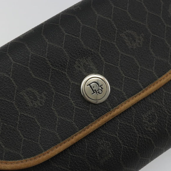 Christian Dior Honeycomb Canvas Chain Shoulder Bag PVC Black Gold Auth 175177