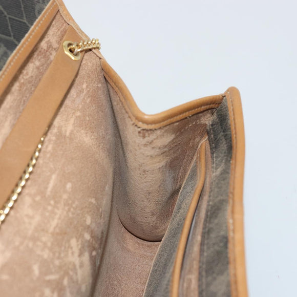 Christian Dior Honeycomb Canvas Chain Shoulder Bag PVC Black Gold Auth 175177