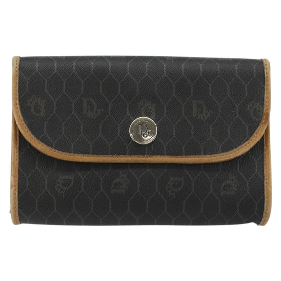 Christian Dior Honeycomb Canvas Chain Shoulder Bag PVC Black Gold Auth 175177