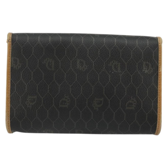 Christian Dior Honeycomb Canvas Chain Shoulder Bag PVC Black Gold Auth 175177