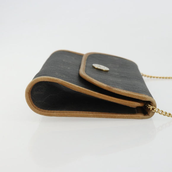 Christian Dior Honeycomb Canvas Chain Shoulder Bag PVC Black Gold Auth 175177