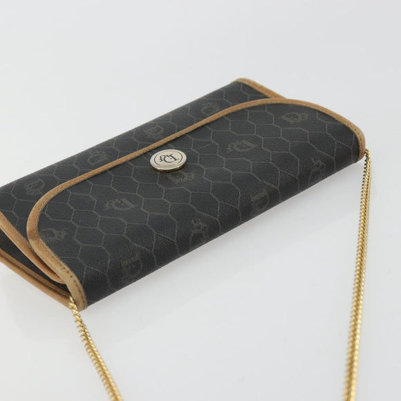 Christian Dior Honeycomb Canvas Chain Shoulder Bag PVC Black Gold Auth 175177
