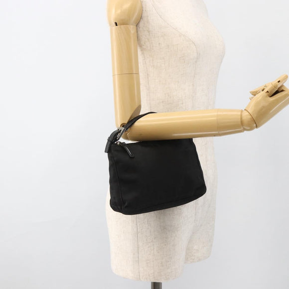 FENDI Zucca Canvas Hand Pouch Nylon Black Silver Auth 175178