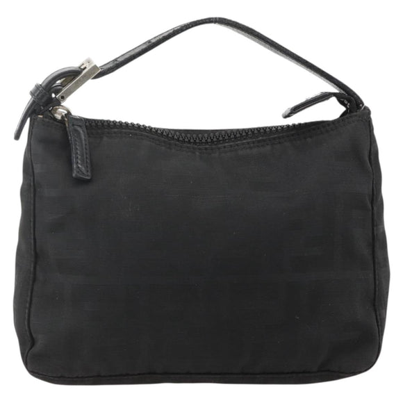 FENDI Zucca Canvas Hand Pouch Nylon Black Silver Auth 175178