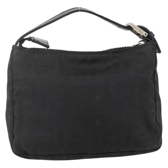 FENDI Zucca Canvas Hand Pouch Nylon Black Silver Auth 175178