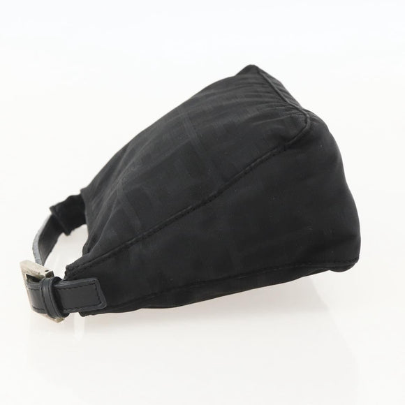 FENDI Zucca Canvas Hand Pouch Nylon Black Silver Auth 175178