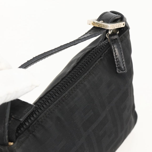 FENDI Zucca Canvas Hand Pouch Nylon Black Silver Auth 175178