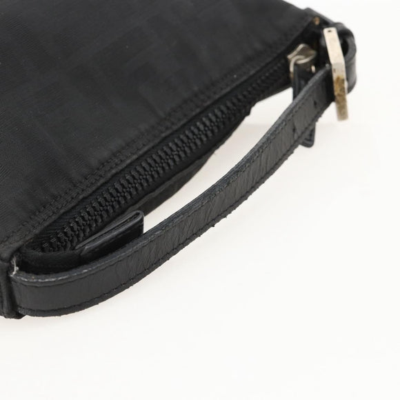 FENDI Zucca Canvas Hand Pouch Nylon Black Silver Auth 175178