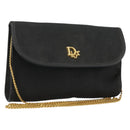 Christian Dior Honeycomb Canvas Chain Shoulder Bag Black Gold Auth 175179-1