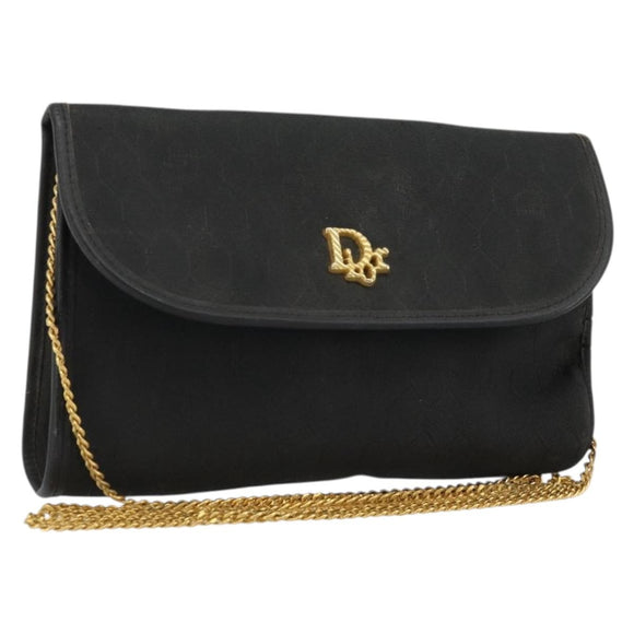 Christian Dior Honeycomb Canvas Chain Shoulder Bag Black Gold Auth 175179