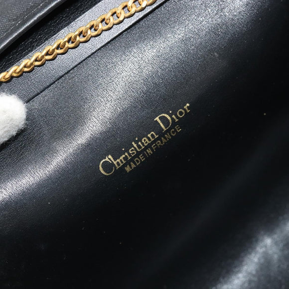 Christian Dior Honeycomb Canvas Chain Shoulder Bag Black Gold Auth 175179