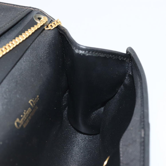 Christian Dior Honeycomb Canvas Chain Shoulder Bag Black Gold Auth 175179